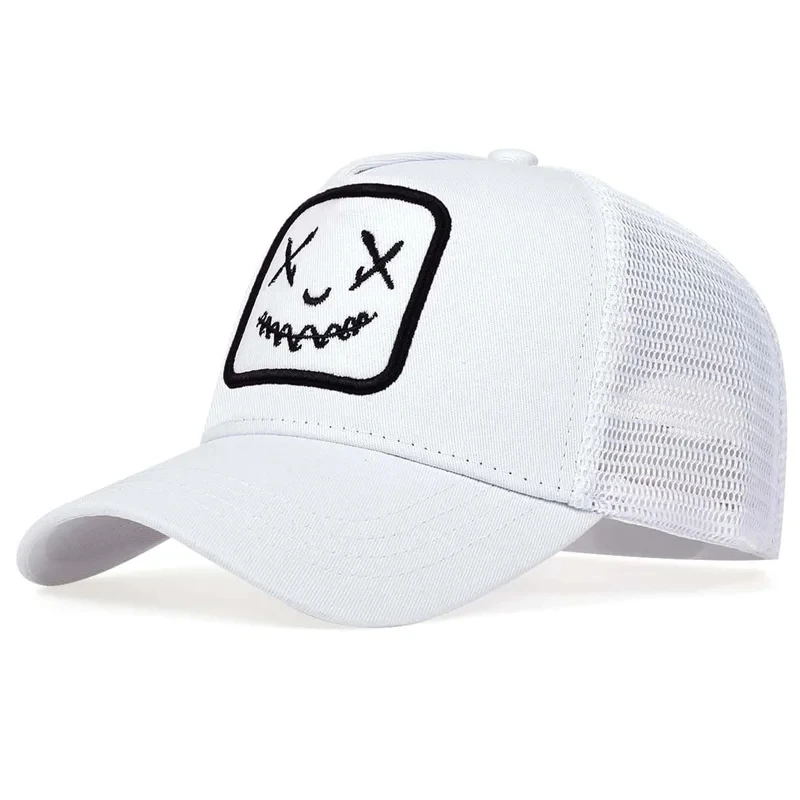 Baseballowy Unisex czapka z daszkiem z motywem twarzy i naszywką męskie damskie letnie czapka typu Trucker