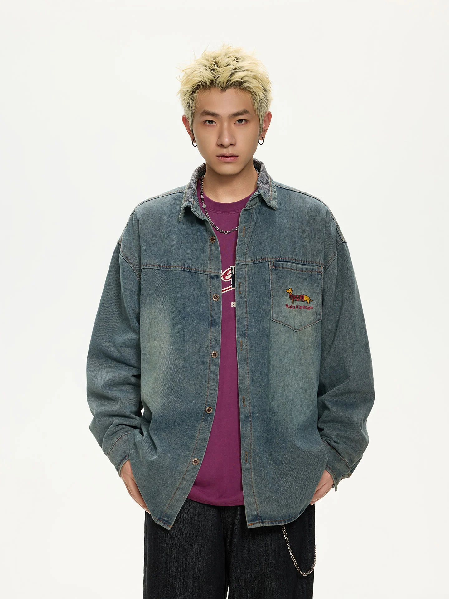 

Джинсовая куртка свободного кроя с длинными рукавами и воротником для мальчиков, повседневная уличная одежда, весенне-осенняя мода для подростков