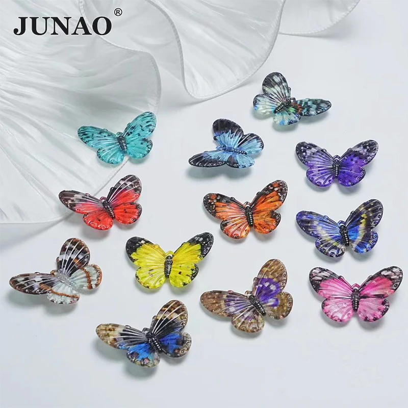 JUNAO 10Pcs 41*32mm Mix Color Butterfly Acrylic 3D Hair Clip Butterfly Pendant For DIY Jewelry Craft Decoration Accessories