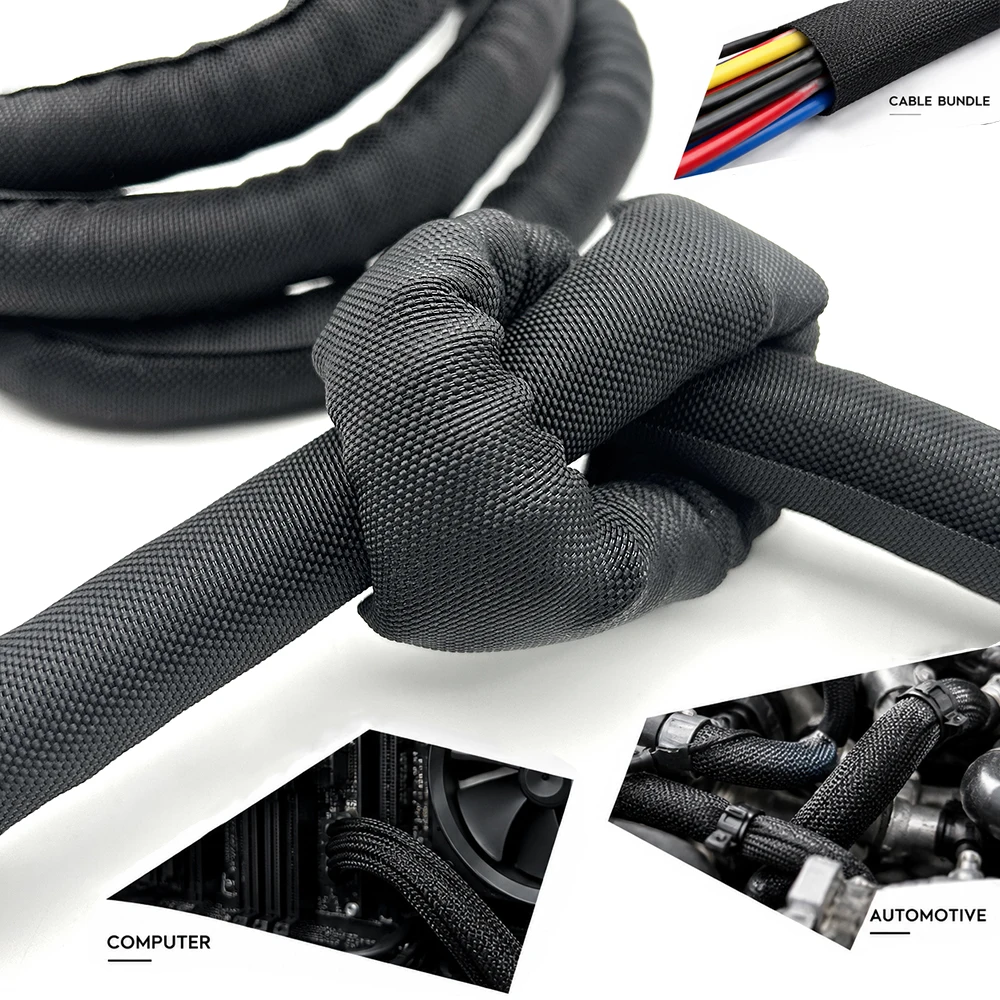 PET Polyester Open-End Self-Winding Textile Sleeve ID 3~50mm Flame retardant/wear-resistant/cable harness protective sleeve