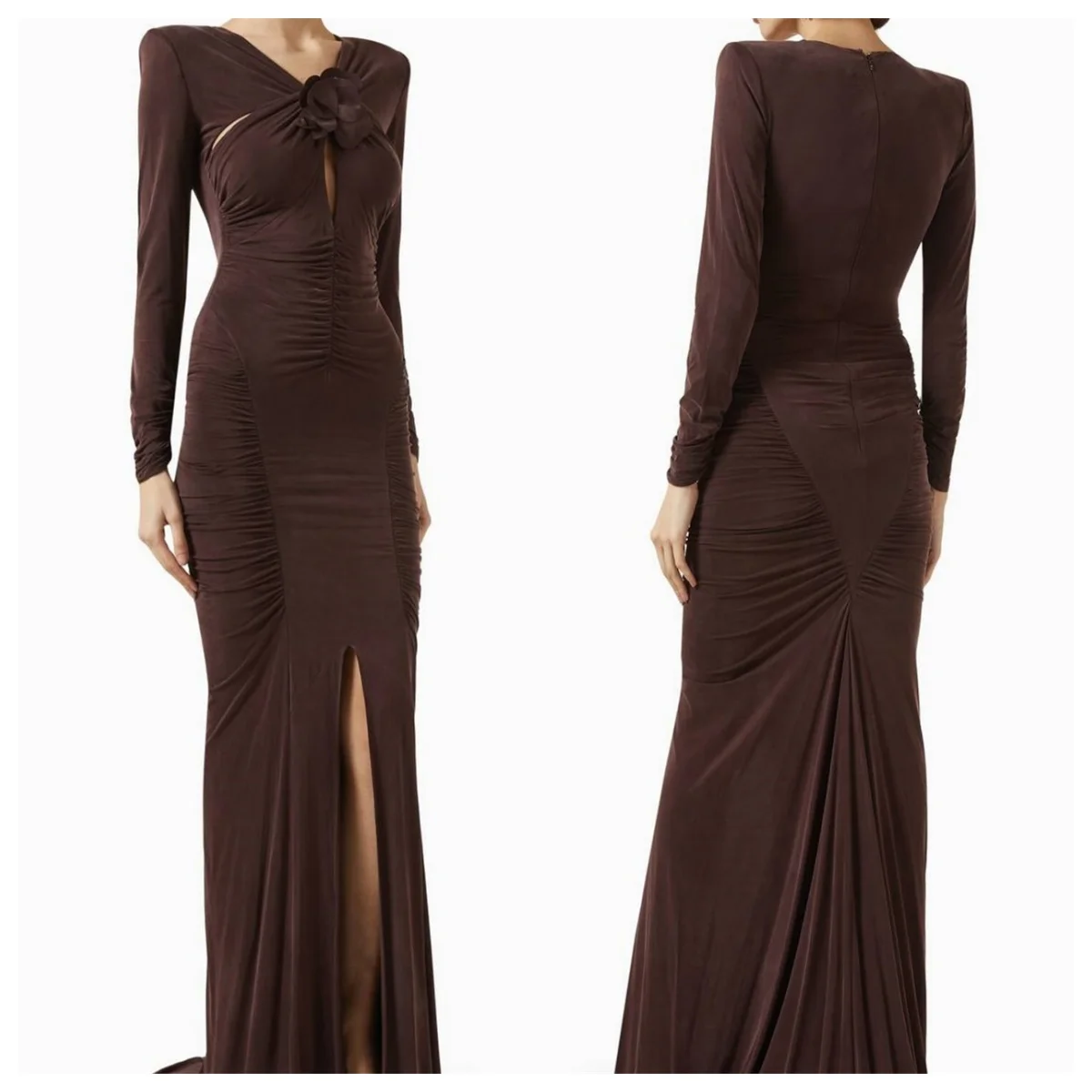 

Customized High Quality Russet Jersey Evening Dress O-Neck Long Sleeves Special Occasion Gowns Homecoming Dress Flowers Modern