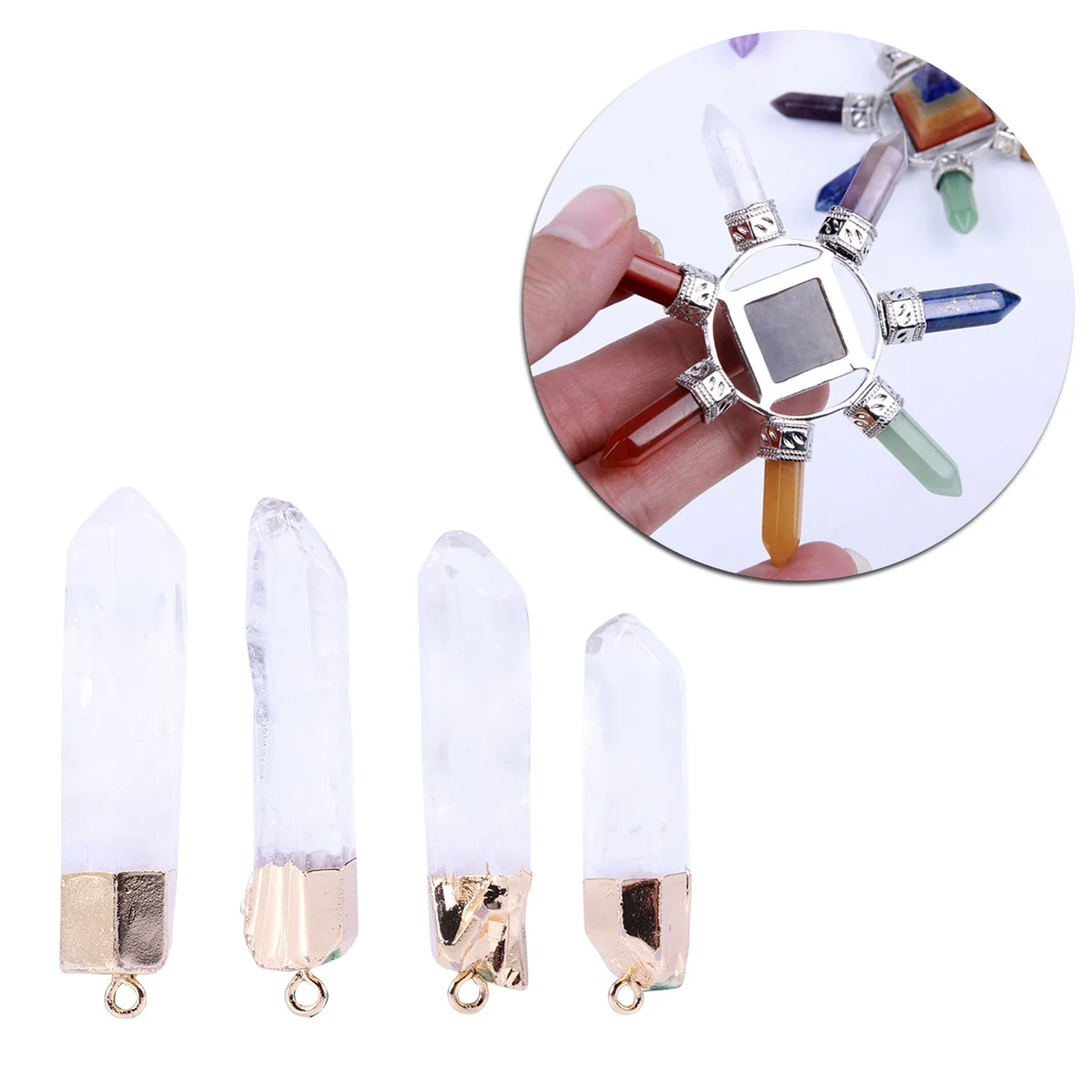 

4Pcs Natural Quartz Crystal Pendants Clear Stone Charms DIY Accessories Jewelry Making Necklace Bracelet Earrings Creative