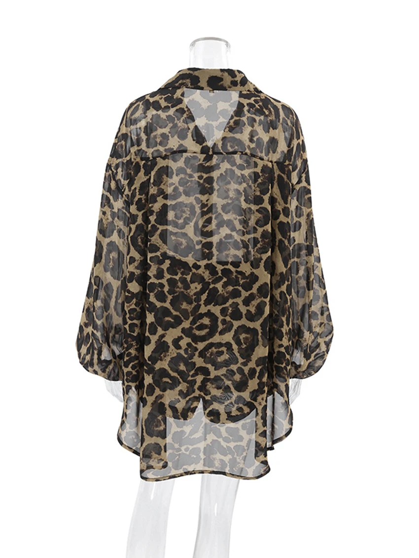 Marthaqiqi 2024 New Leopard Print Ladies Pajama Suit Sexy V-Neck Sleepwear Long Sleeve Nightwear Shorts Summer Women Nightie Set
