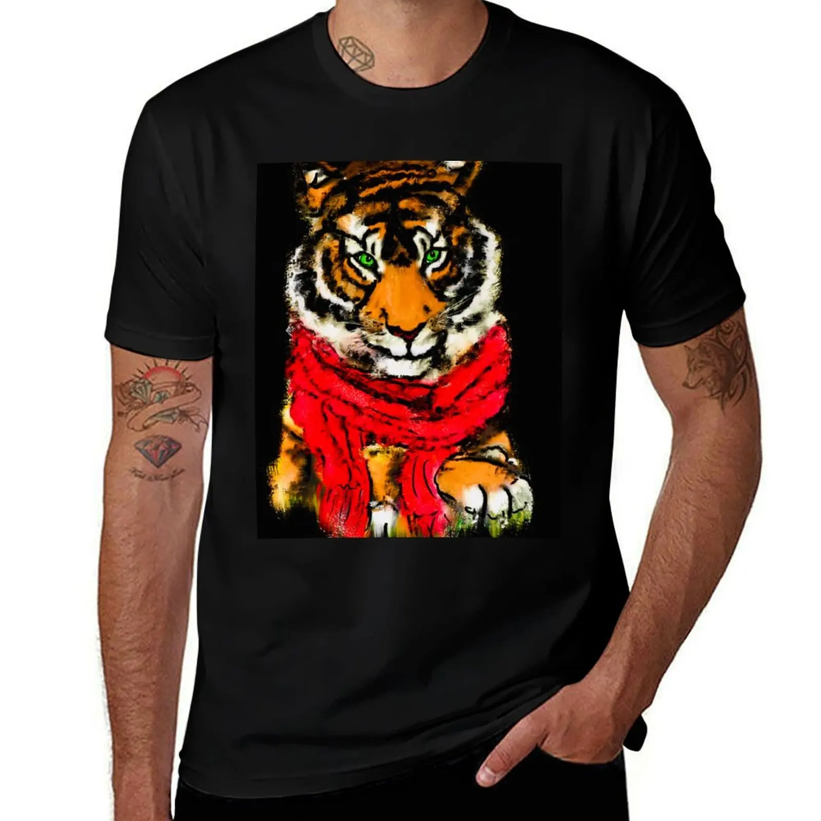 Tiger with Scarf T-Shirt Plus Size Quick Dry Sports Tee T-Shirt