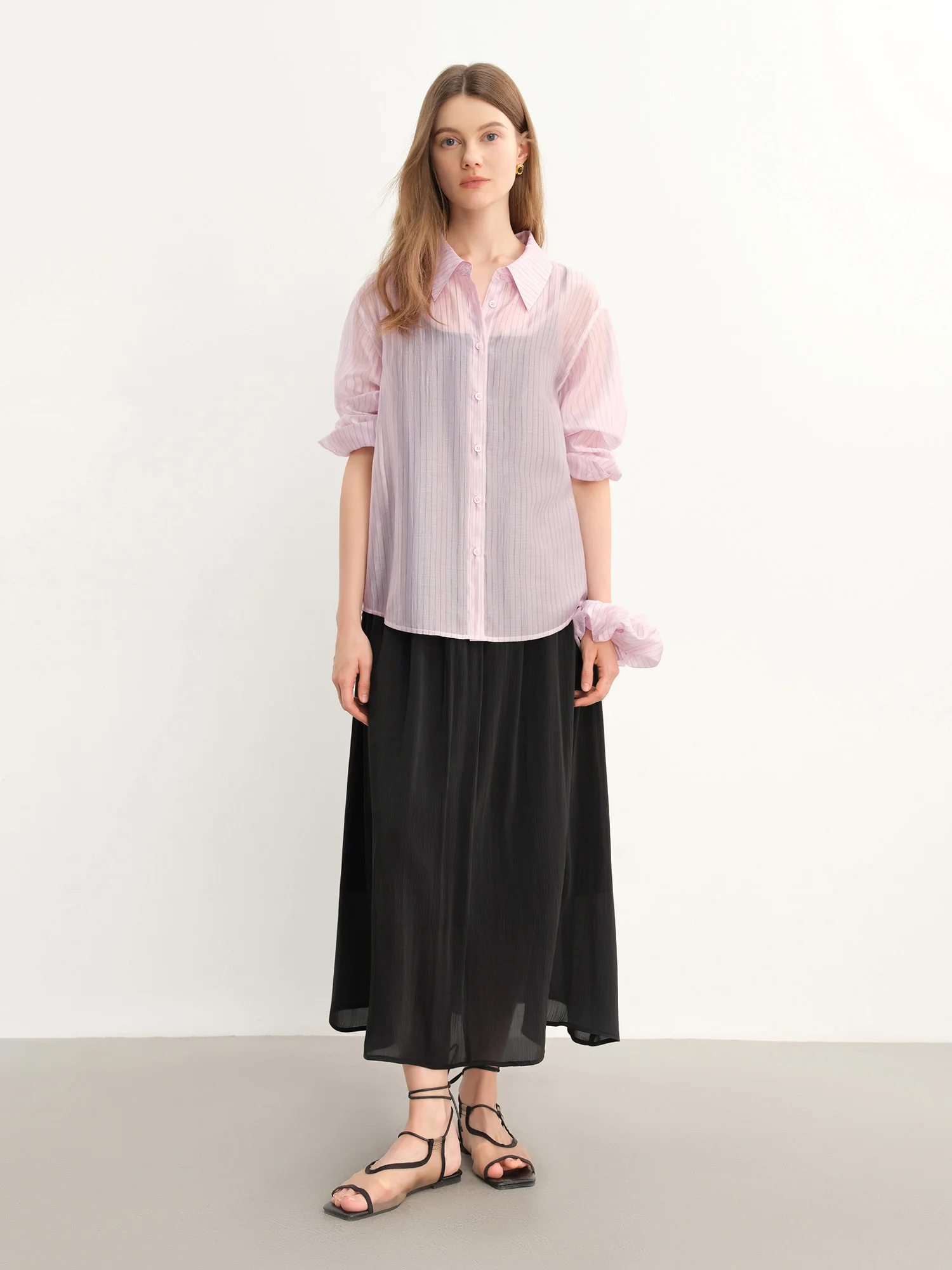 DUSHU Plus-Size Women's Lightweight Flowing A-Line Skirt - 2025 Summer New Fashionable Commute Long Dress 25DS82792