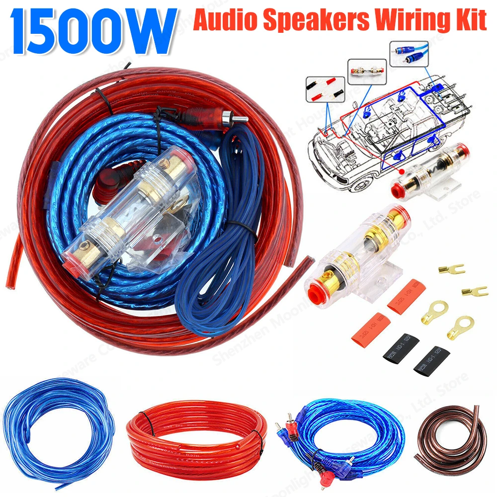 1500W Car Audio Speakers Wiring Kit 8GA 60AMP Subwoofer Amplifier AMP Wiring Fuse Holder Wire Cable Vehicle Modification Parts