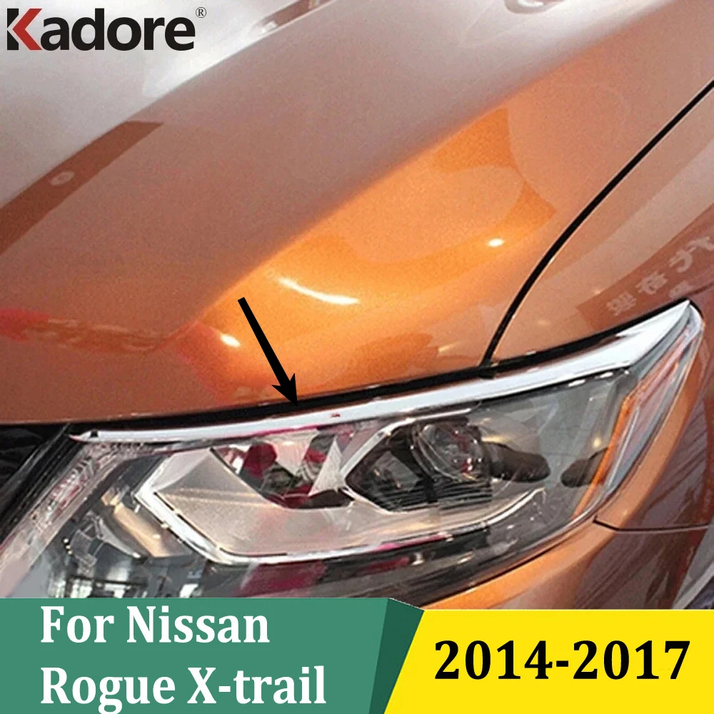

For Nissan X-TRAIL Rogue 2014 2015-2017 Chrome Headlight Eyebrow Strips Front Light Lamp Cover Trim Auto Exterior Accessories