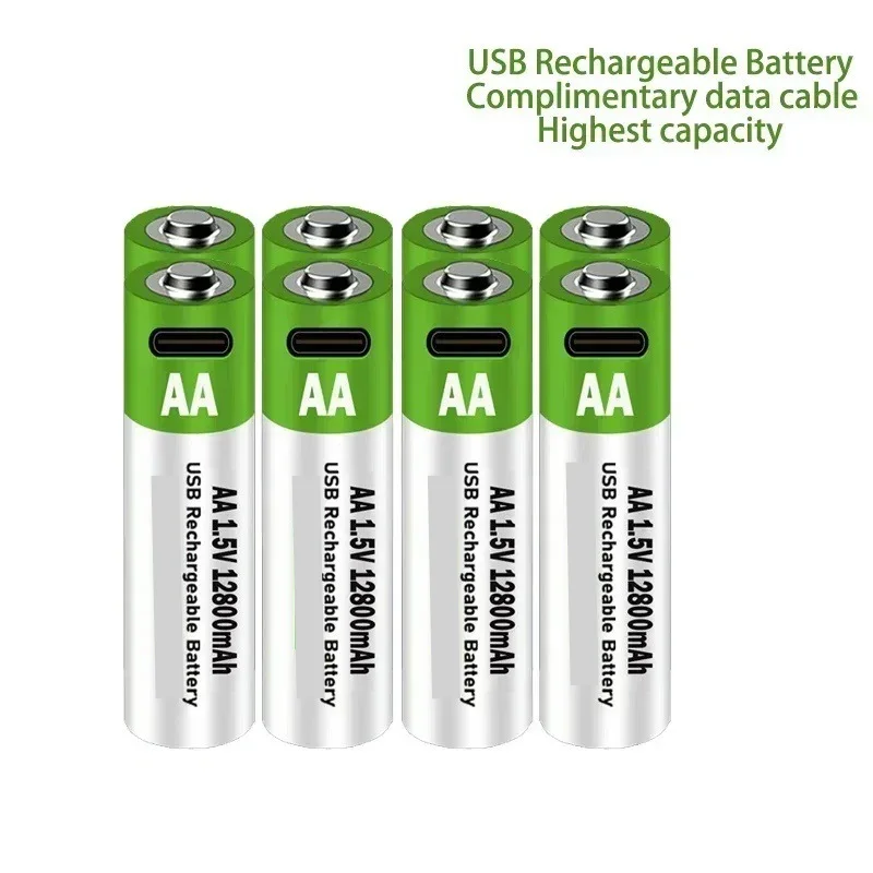12800mAh AA Lithium Rechargeable Battery 1.5V Constant Voltage USB Fast Charge Li-ion Battery for Toys/Flashlights/Cameras