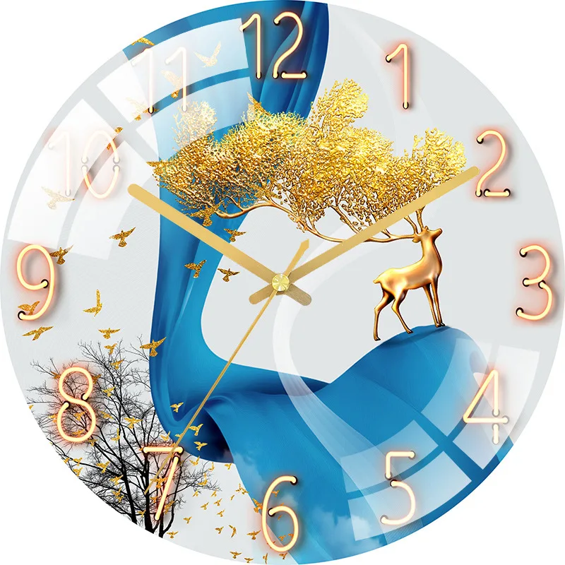 

30Cm Large Decorated Wall Clock Art Deer Watches Big Adhesive Silent Quartz Mirrors Timepiece For Living Room Bedroom Home Decor