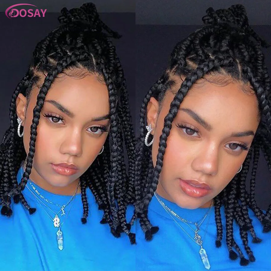 Synthetische volle Spitze vorne geflochtene Perücke kurze 10 Zoll Faux Locs schwarz knotenlose Box Square Cornrows Dreadlock Perücken für schwarze Frauen