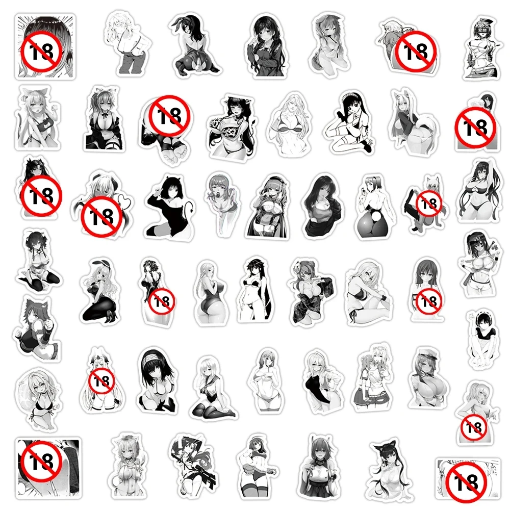 10/30/50/100pcs Anime Sexy Girl Hentai Sticker Black White Graffiti Decals DIY Suitcase Laptop Car Waifu Sticker Toy for Adult