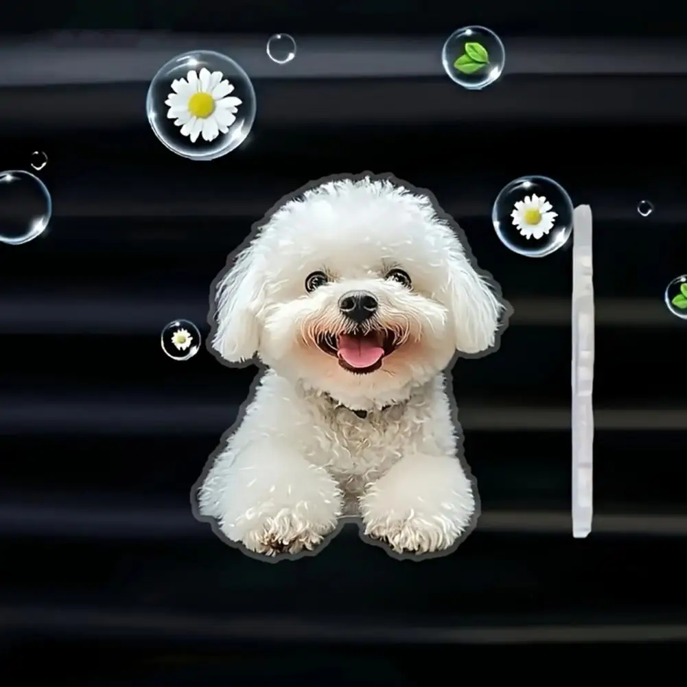 

Car Outlet Ventilation Perfume Clips 2D Acrylic Auto Air Vent Clip Smiling White Dog Hanging Ornament with Fragrance Diffuser