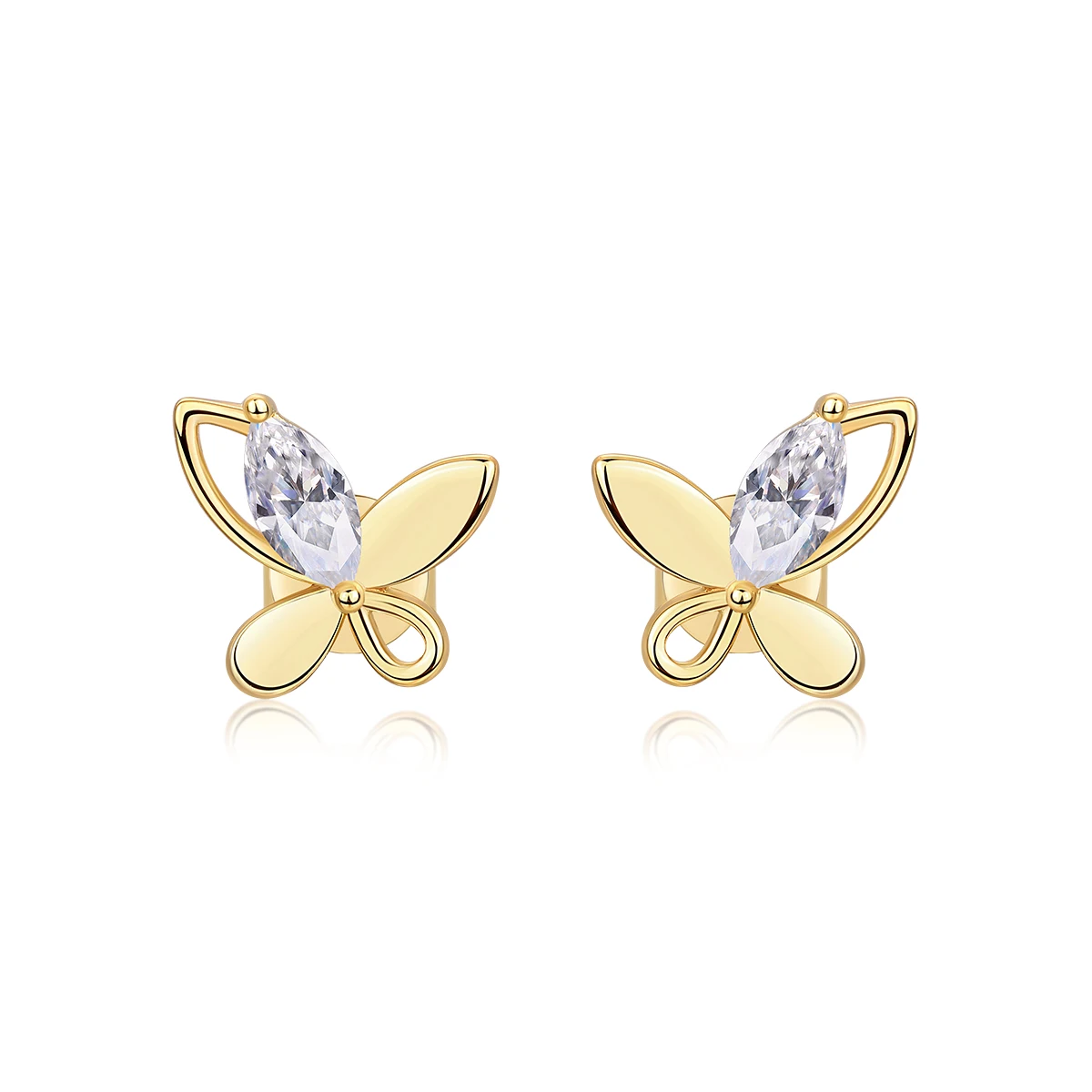 

E15247 S925 Silver Plated with 18K Gold Butterfly Earrings Marquise-Shaped Moissanite 0.6CT