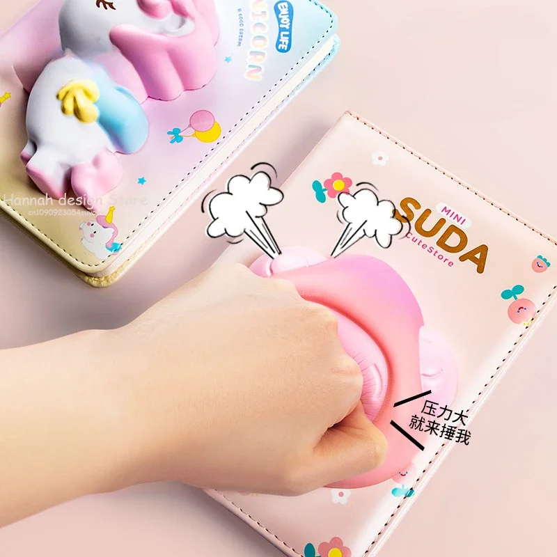 3D Pig Dinosaur Kawaii Reduced Pressure Journal Diary PU Leather Notebook Squeeze Doll Decompression Vent Schedule Planner