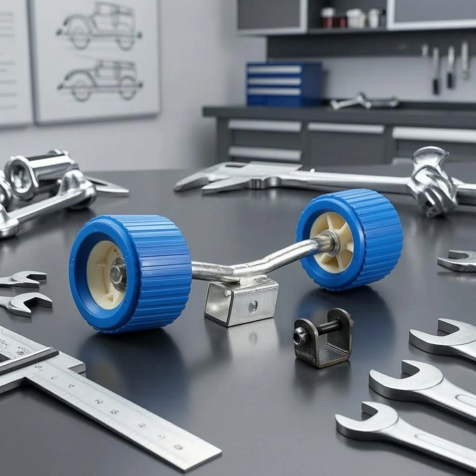 Trailer Side Roller Assembly Ribbed Rubber Boat Trailer Side Roller Marine Accessory Curved Metal Bracket Blue view 4