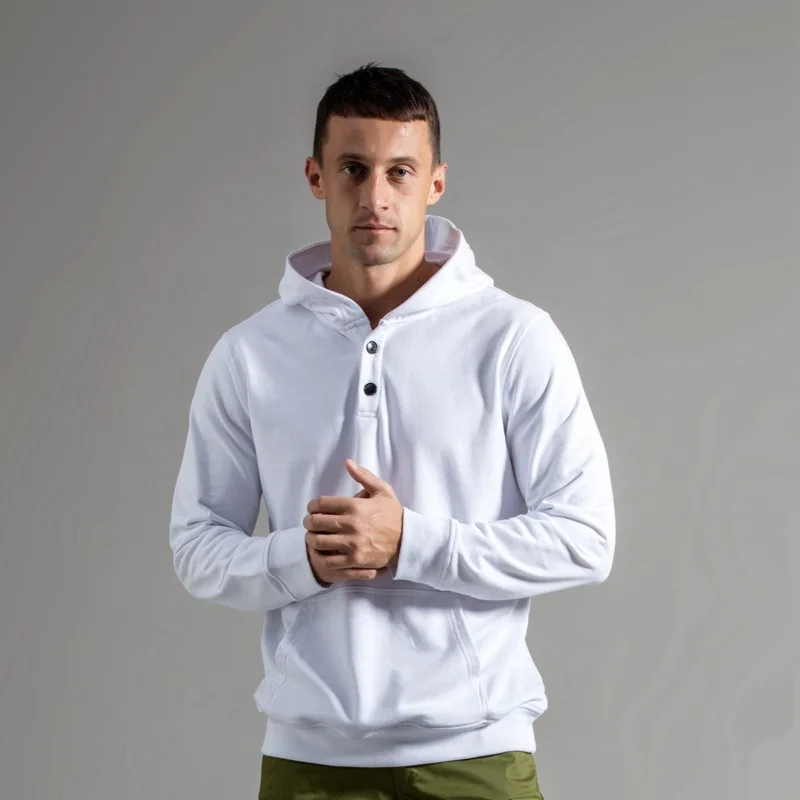 

2023 New Style Pure Cotton Hooded Sweatshirt Men's Spring and Autumn Thin Hoodie Couple Button Henley Trendy Sportswear