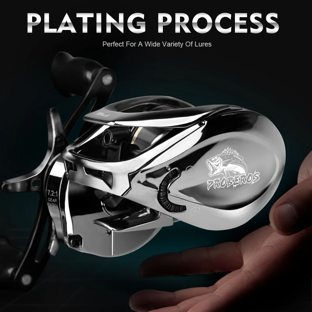 PROBEROS Angelrolle Cast Drum Wheel 8 kg/18lb Drag Bait Casting Reel 7,2:1 5+1BB 176g Baitcasting Reel Angelzubehör – Detail 7