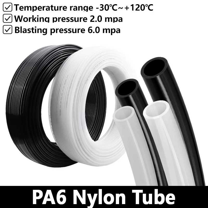 PA6 Nylon Pneumatic Hose 4-16mm Black Translucent Air Tubing Compressor High Pressure Air Line for Pneumatic Component Fitting