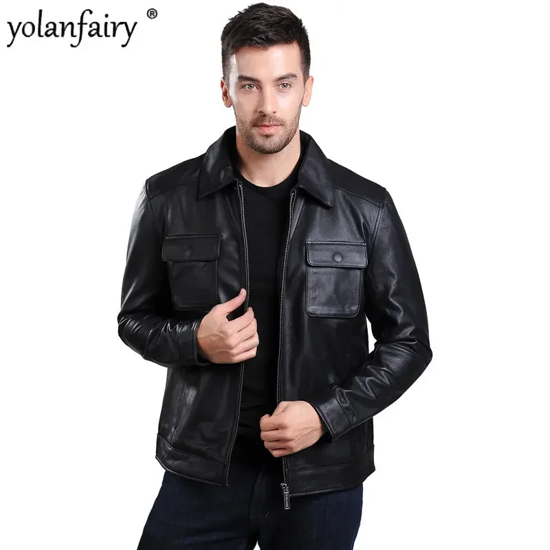 2023 New Genuine Leather Jacket Men Coats Men's Top Layer Pure Cowhide Jackets Male Slim Real Leather Clothes Autumn Winter Top