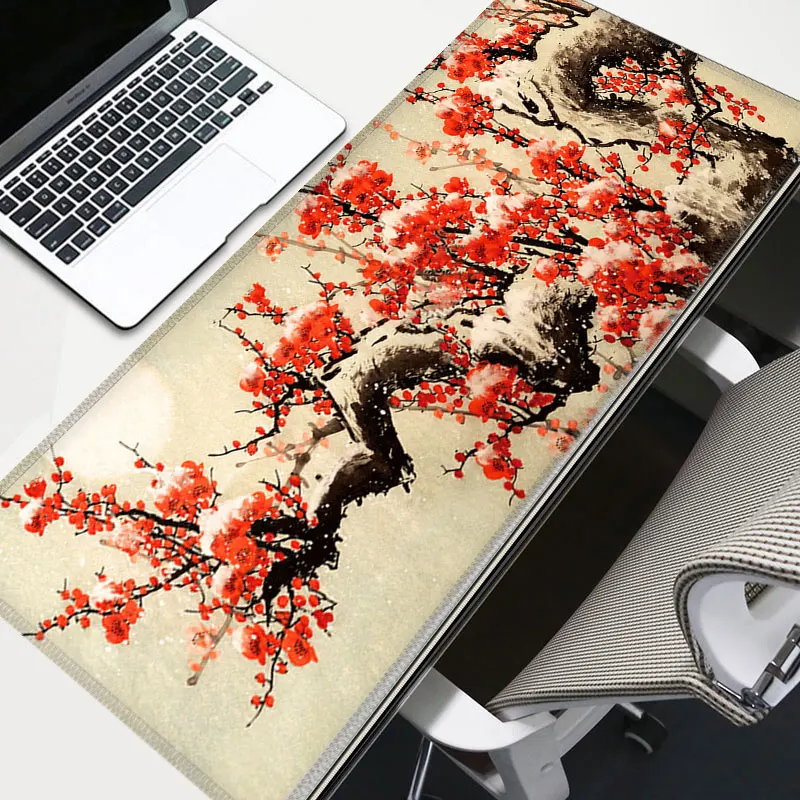 Chinese style watercolor painting lengthened mouse pad plum blossom anti-slip rubber sole retro style mouse pad