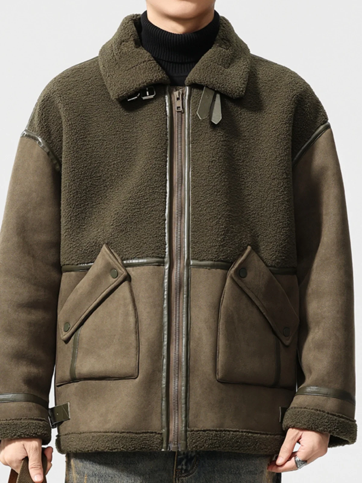 

Men's American Retro Leather Fur Inteated Jaet Winter Loose Lamb Velvet Cotton Coat Suede Interior Thiened Faionable