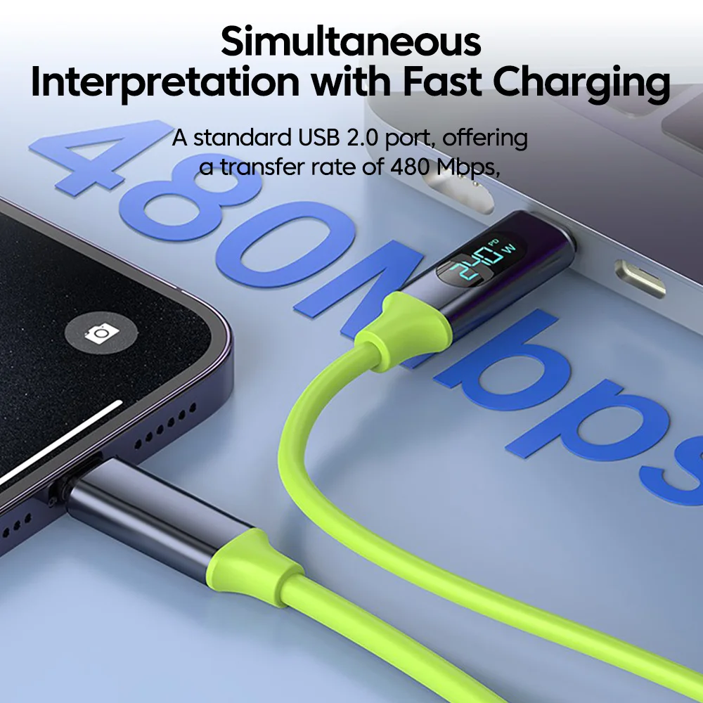 PD240W Liquid Silicon Cable Type C To Type C Fast Charging For iPhone 15 16 17 Digital Display 100W USB Type C Cable For Huawei