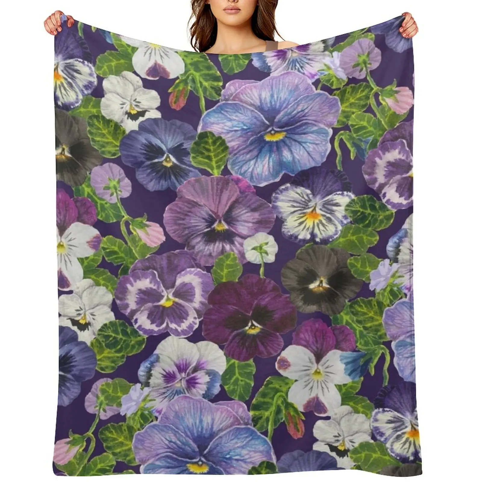 

Watercolor pansy flowers - purple mix Throw Blanket Flannels Plush Designers Picnic Blankets