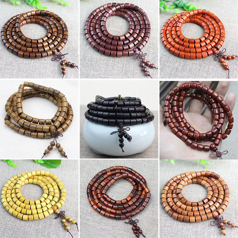 1pc Various Natural Wooden Bucket Bead Bracelets 6mm 8mm Rosewood/Sandalwood Ornaments Pendants Bangles For Women Men's Jewelry