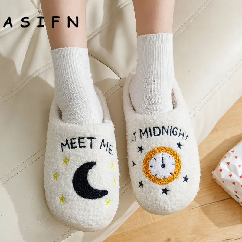 Winter Fashion Women\'s Slippers Cozy Comfort Meet Me At Midnight Slides Soft Sole Anti-slip Moon Houseshoes Fans Gift