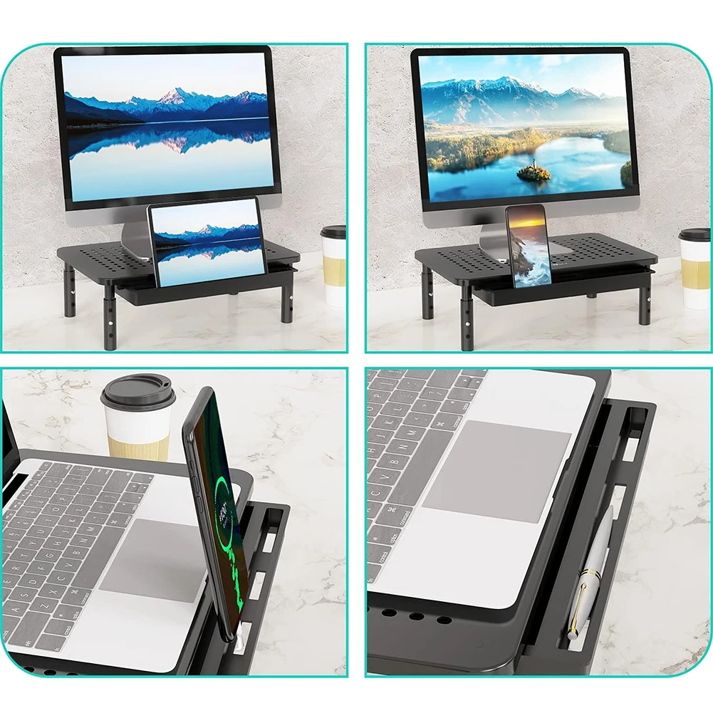 Suporte de monitor riser com gaveta suporte de monitor de computador 3 altura ajustável prateleira de impressora de computador para desktop doméstico