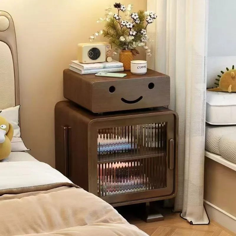 Robot solid wood with sensor lamp bedside table simple bedroom children's bedside table living room creative locker