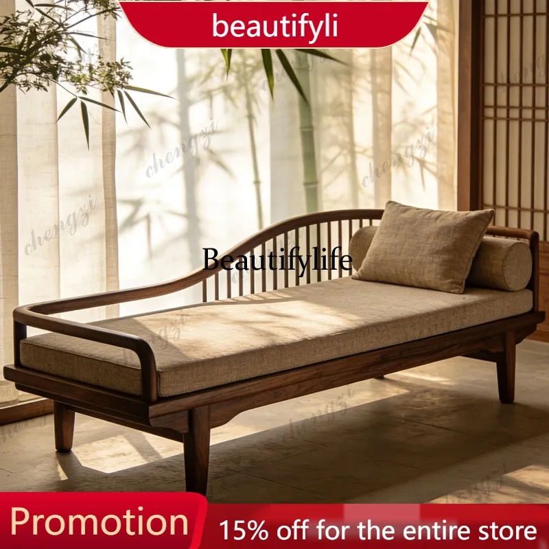 01A New Chinese-style North American black walnut chaise longue living room minimalist chaise longue Song-style aesthetic sofa