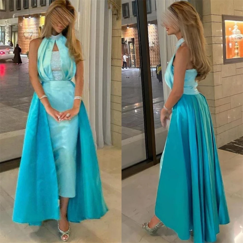 

Prom Dresses Fashion Halter Sheath Cocktail Sequin Draped Satin Occasion Evening Gown فساتين السهرة Vestidos Prom 2023 프롬드레스