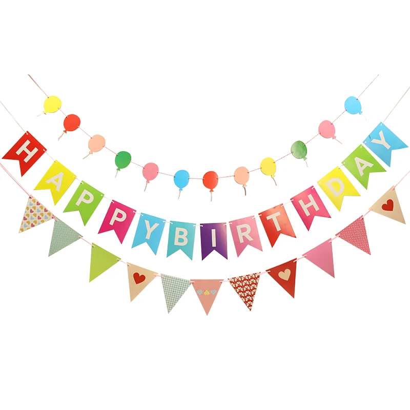 Flashing LED Happy Birthday Falgs Paper Bunting Garland Banners for Kids, Baby Shower Decorations, Party Supplies, 1Set