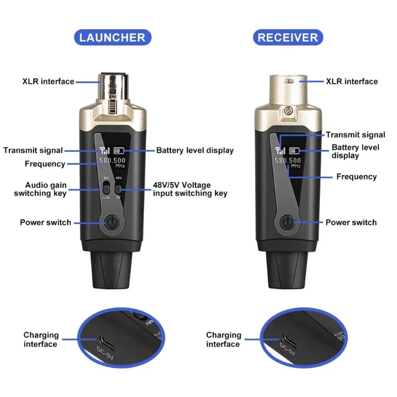 MA5 UHF bezprzewodowy konwerter mikrofonu XLR nadajnik i odbiornik do mikrofonu dynamicznego odbiornik gitarowy Adapter transmisji