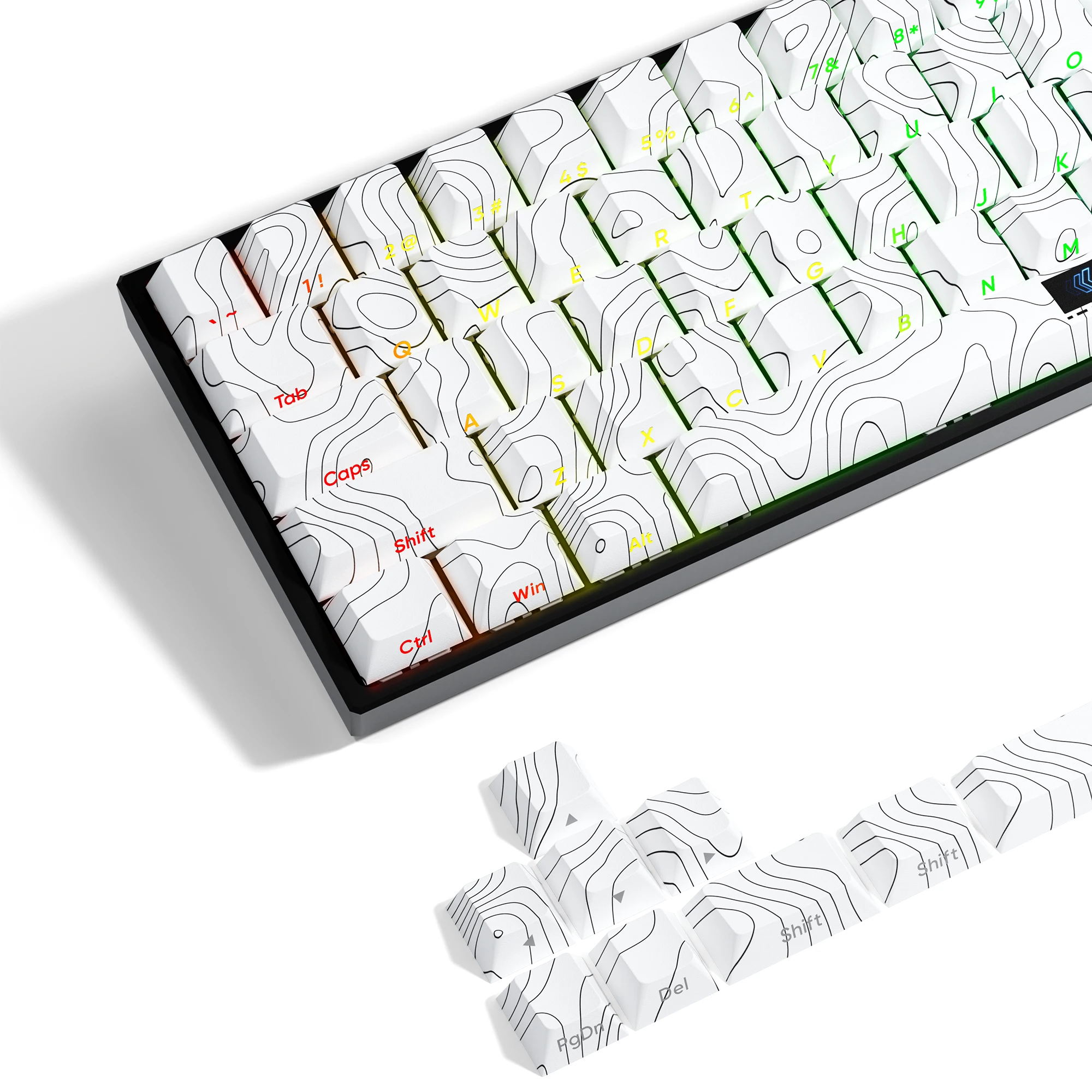 

131 Keys White Topographic Side Print PBT Keycap Backlit 5 Side Dye-Sub Cherry Profile Key Cap For MX Gamer Mechanical Keyboard