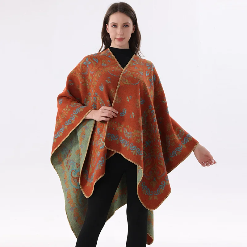 New women’s faux cashmere scarf with a slit design, thickened for warmth, and featuring a double-sided knit