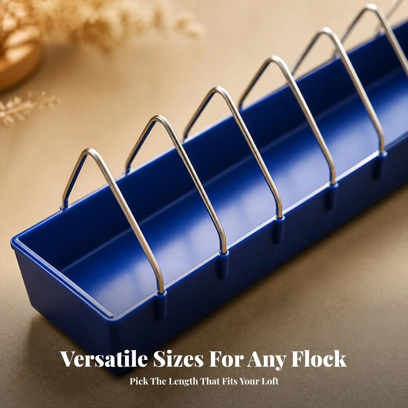 Poultry Feeder Automatic Plastic Rectangular Bird Trough with Metal Divider Rods for Pigeon Loft Small Birds Feeding
