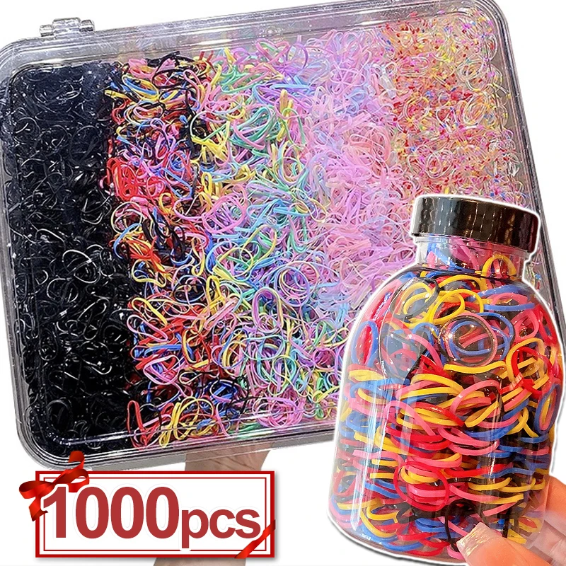 1000Pcs/box Colorful Small Hair Loops Kids Girls Disposable Elastic Mini Rubber Bands Ponytail Holder Scrunchie Hair Ties