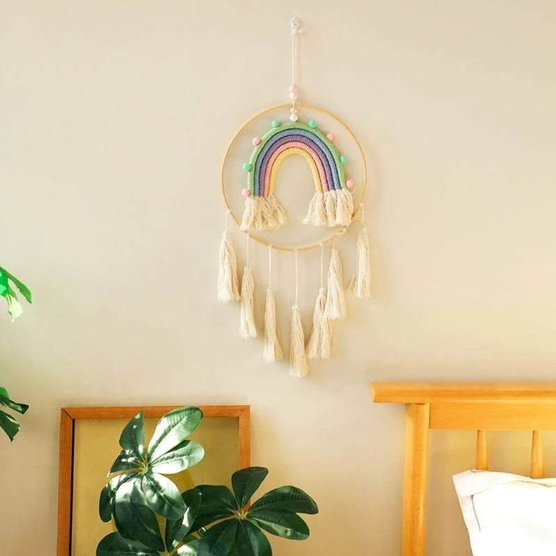 Dormitory Wall Window Handwoven Tassels Rainbow Tapestry Hanging Pendant