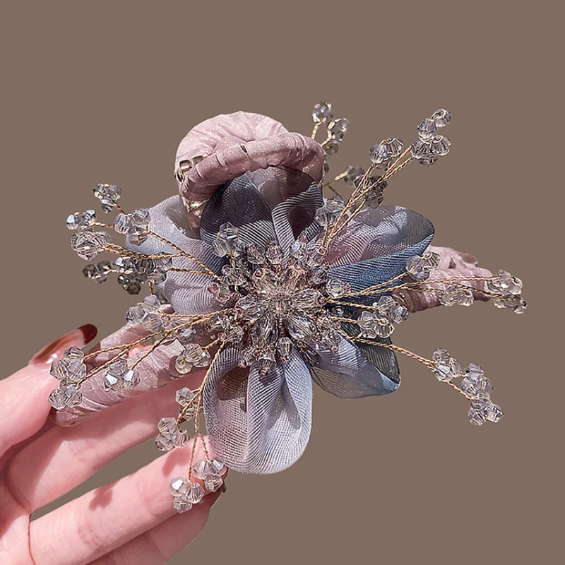 

Super Fairy Double Sided Crystal Flower Hair Clip Back Head Large Size Hair Claws Women Exquisite Shark Grip Clip Accessories