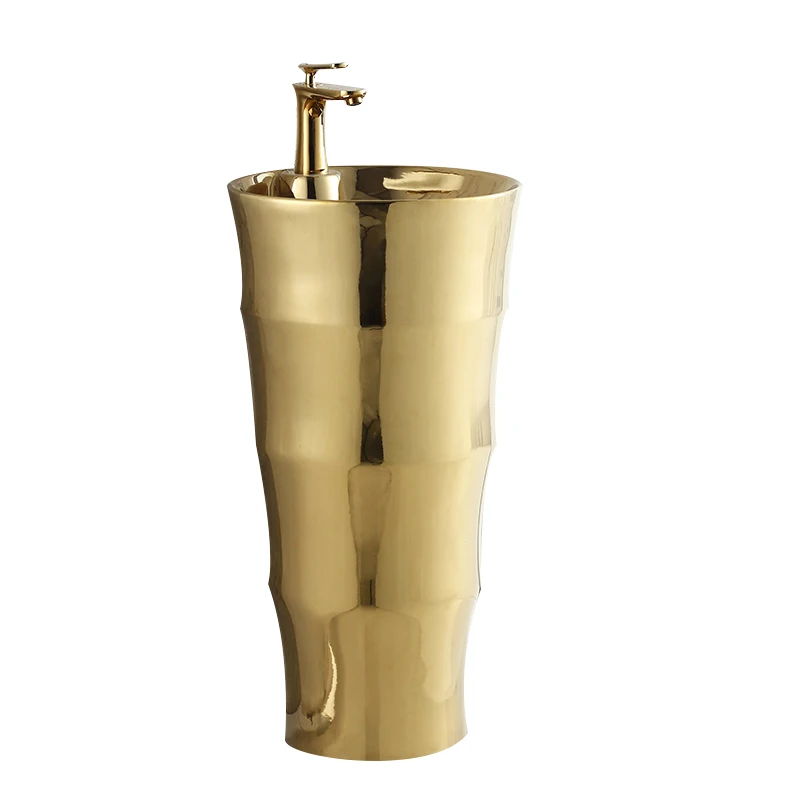 Floor standing round gold basin ceramic small size gold color bathroom sinks