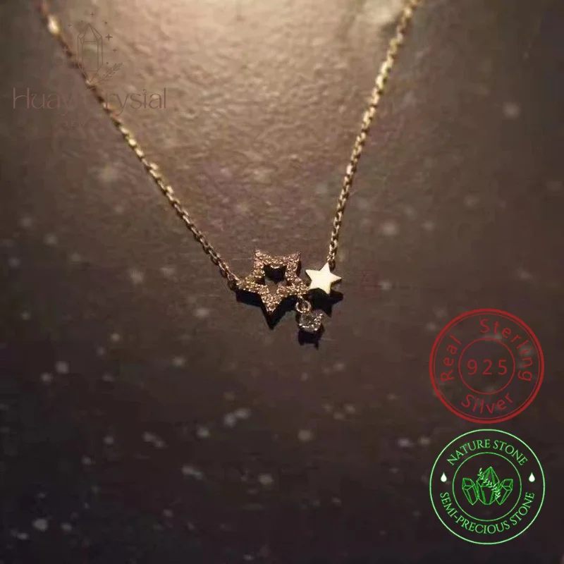 

Five-pointed star sparkling diamond zircon necklace s925 sterling silver plated with 14k gold small casual clavicle chain gift