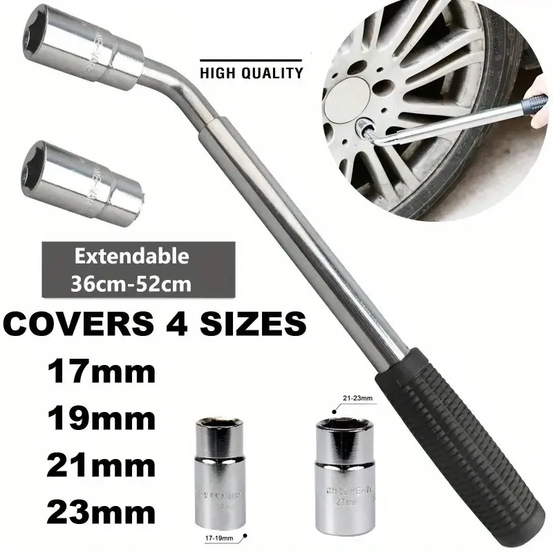 ​1pc Universal Double Ended Sockets Nut 17/19 21/23mm Set Chrome Extendable Car Wheel Brace Wrench Tyre Spanner  For Car Van Tru