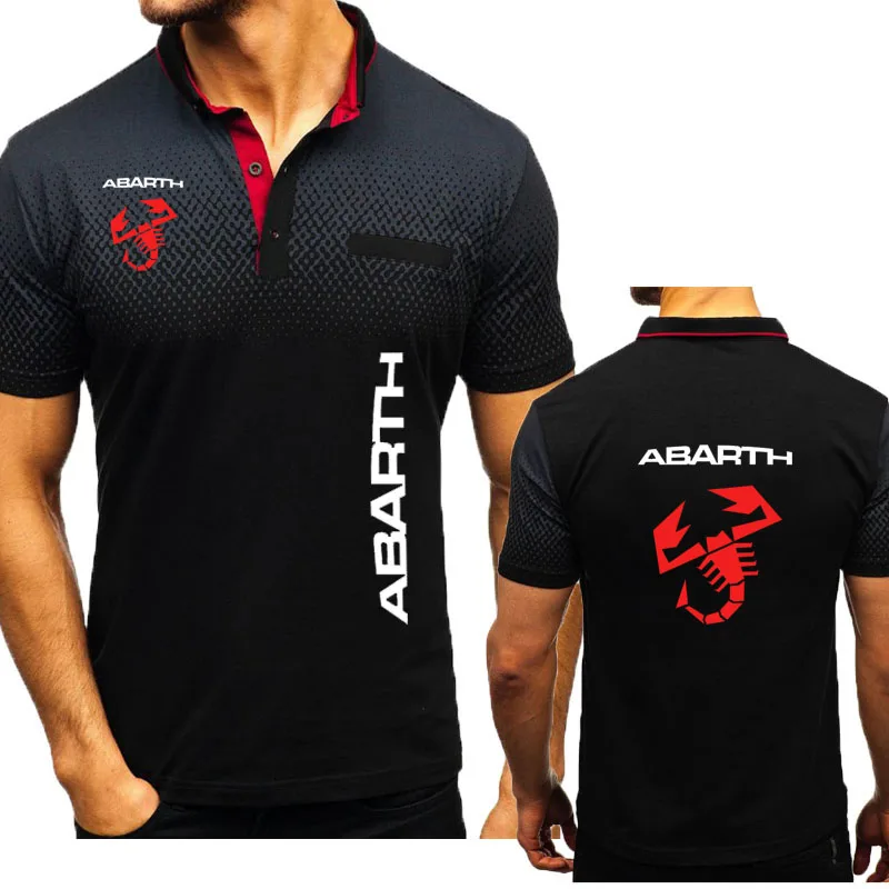 New Men\'s T-Shirt abarth logo print Contrasting colors Men\'s top gradient T-shirt Lapel business short sleeves Men\'s Tees