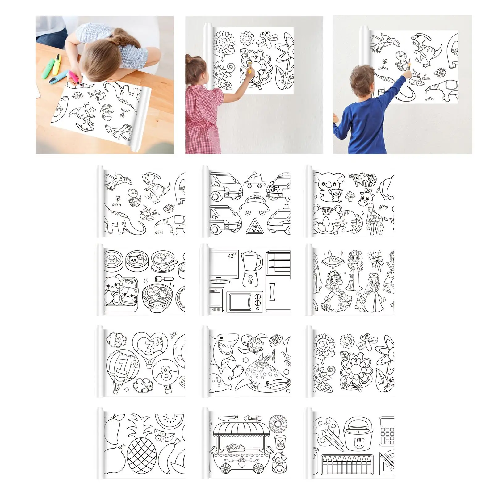 Coloring Posters Wall Coloring Stickers Painting Art Paper Roll Sticky for Marker