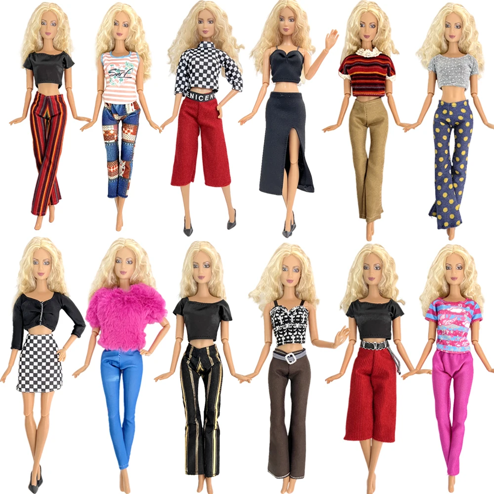 NK 1 Pcs  Clothing Outfit Fashion Dress Tops Pants Trouser Skirt Shirt  Clothes for Barbie Doll Accessories  Girl Toys JJ