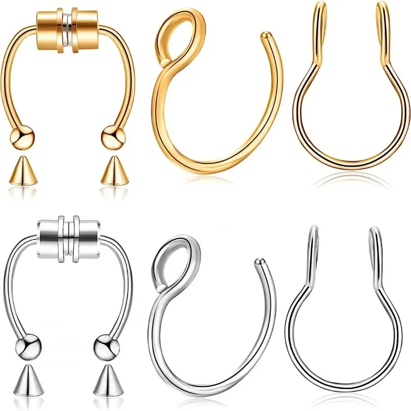 3Pcs Fake Nose Ring Magnetic Septum Ring Fake Nose Ring Hoop Stainless Steel Horseshoe Clip On Nose Ring No-Pierced Septum Ring