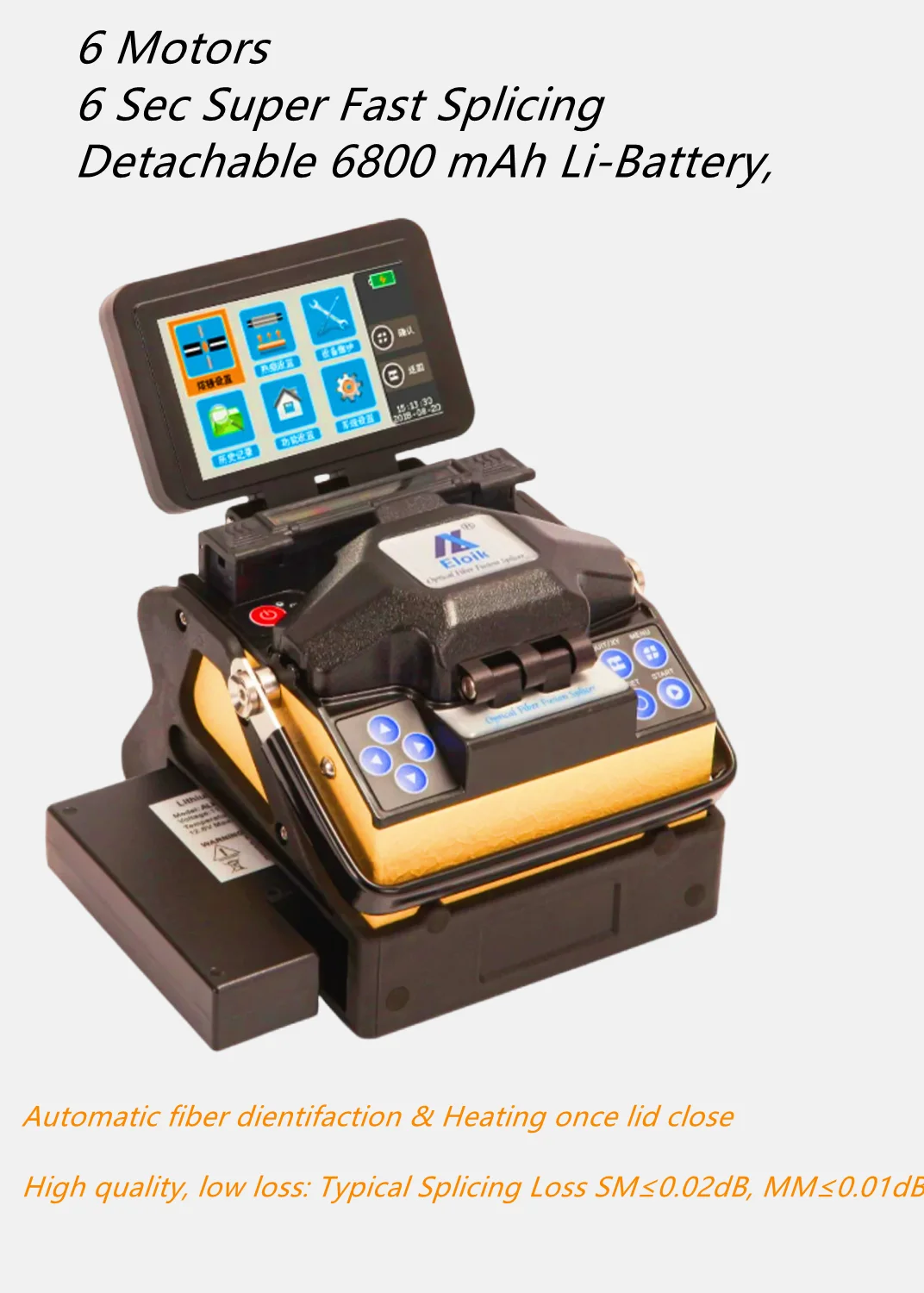 

FTTX True 6 Motor ALK-88A+ Fiber Optic Fusion Splicer Fully Automatic Core to Core 6S Fast Mode Intelligent Hot Melt Machine