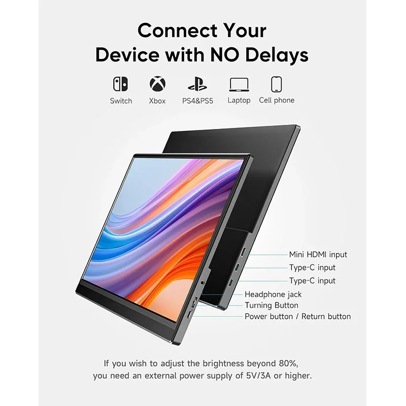 شاشة LNOVAON المحمولة مقاس 15.6 بوصة USB-C HDMI شاشة خارجية متوافقة مع Xbox Switch Laptop Extension Mobile